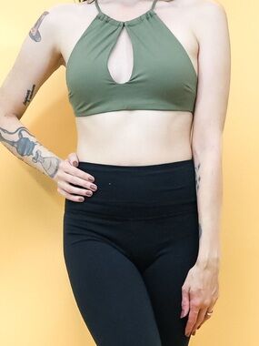 Garage Olive Green Halter Bikini Top